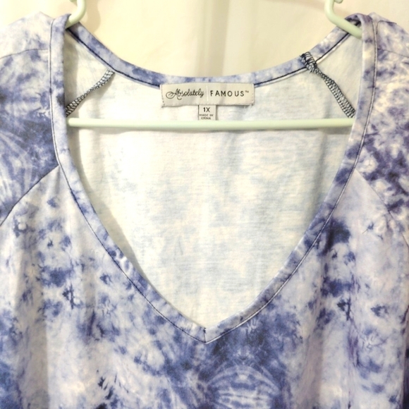Absolutely Famous Top Tie Dye Crochet Sleeves V-neck Longer Length 1X Soft Comfy - Picture 2 of 14